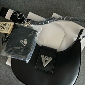 Valentino Orlandi Black Vegan Leather Bag with Silver Details